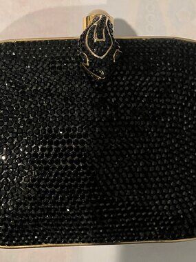 Judith Leiber Black Crystal Snake Minaudiere with Gold Hardware